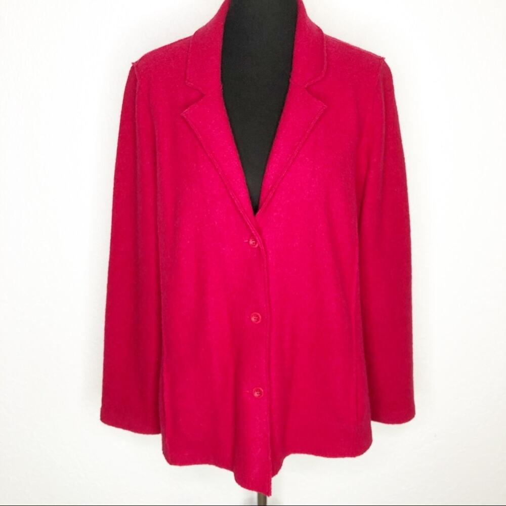 Eileen Fisher raspberry pink red wool button front jacket size Large